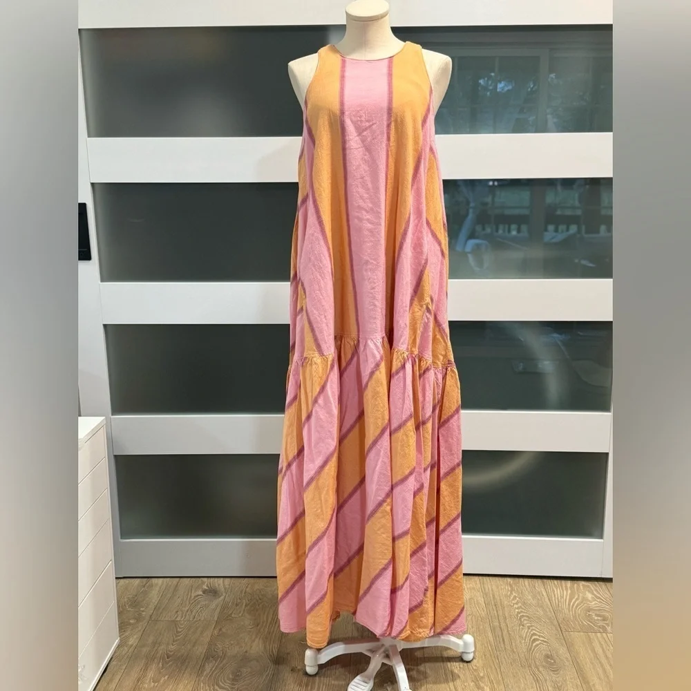 DEVOTON TWINS Maxi OS waistless sleeveless pink and orange sorbet summer dress